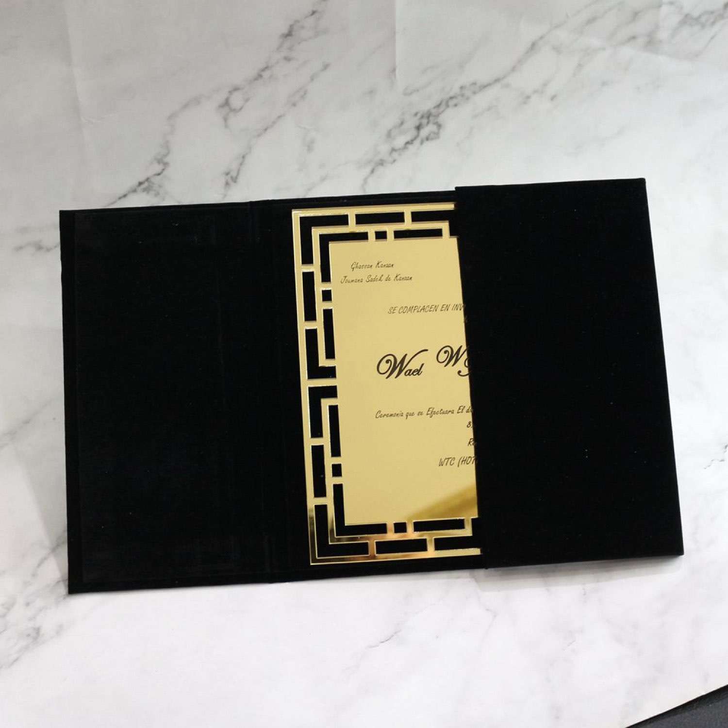 Square Acrylic Invitation Card With Velvet Gold Mirror Acrylic Personalized Custom
